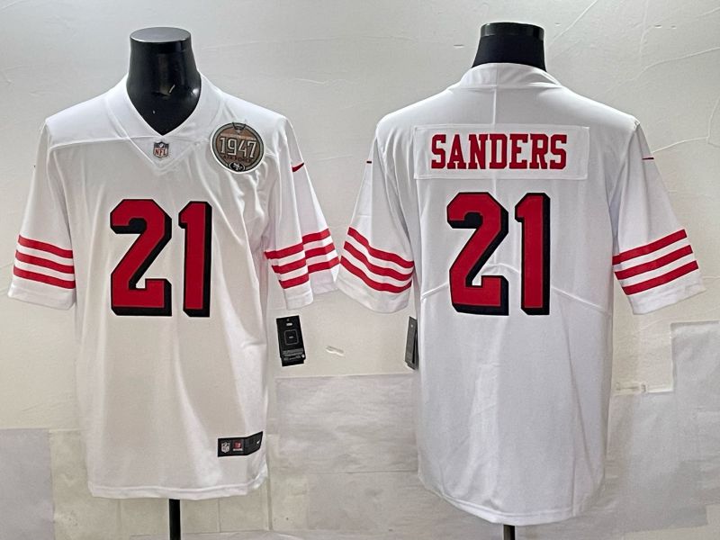 Men San Francisco 49ers #21 Sanders White Throwback Nike Limited NFL 2025 Jersey style 04